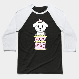 Fluffy dog Jumping out of a cake Baseball T-Shirt